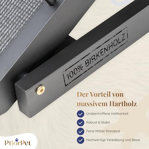 Hunderampe Bett PRIORPET aus Birkenholz mit Sicherheitsgeländer - Höhenverstellbare hundetreppe für Betten bis zu 94.5cm - Klappbar - Anti-Rutsch-Griff - Für kleine Hunde bis zu 23kg - Schwarz