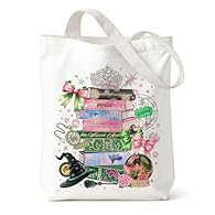 Magic-themed Tote Bag: The tote bag features a collage design of stacked magic books, with classic song titles such as Popular printed on their spines, complemented by elements like witch hats, bows, crowns and stars, presenting an overall vintage fa...
