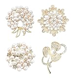Waaqkid 4 PCS Crystal Pearl Brooches for Women, Broches para Ropa de Mujer, Brooch Pins for DIY Wedding Party