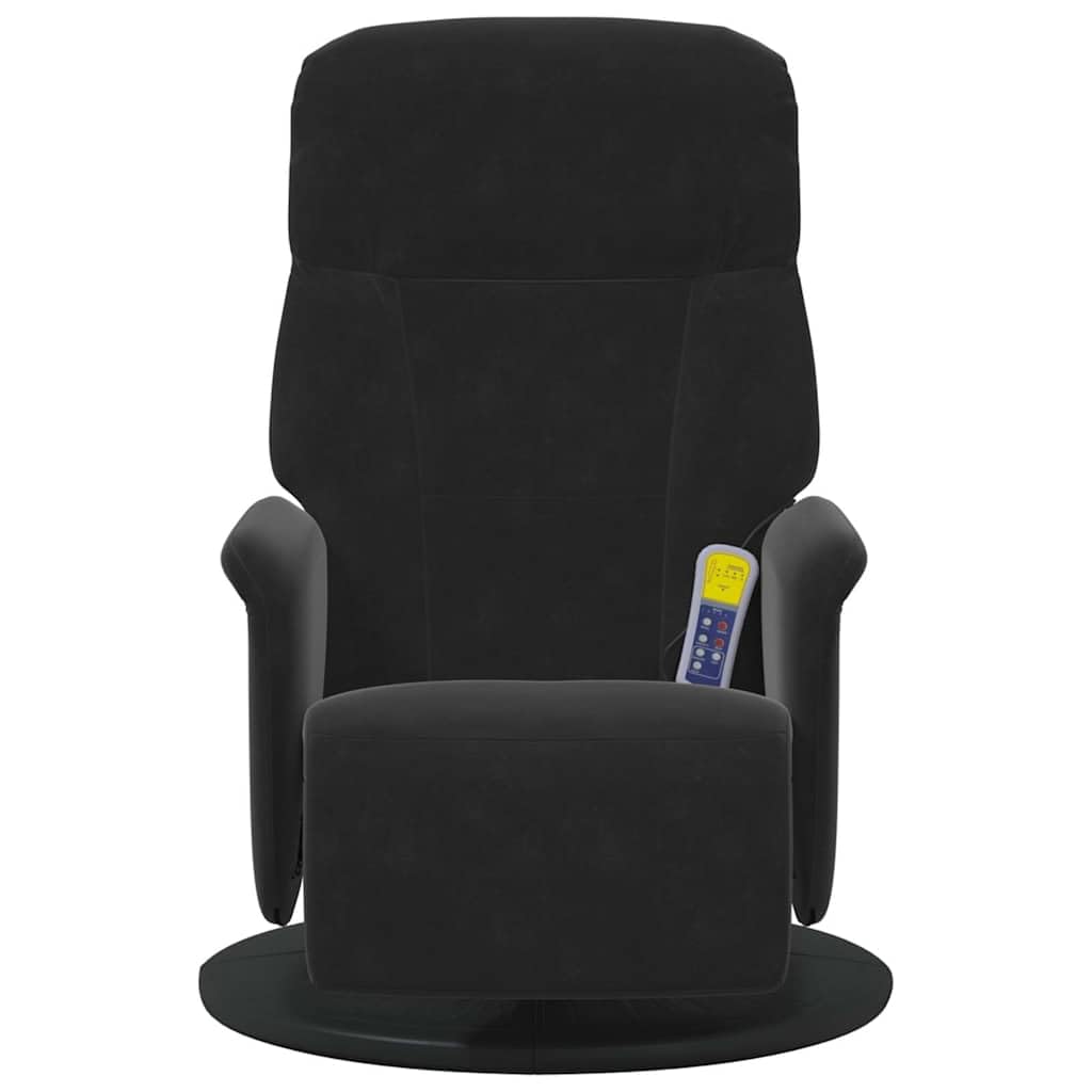 Massagesessel mit Fußteil, Schwarz Samt, 6-Punkt-Vibrationsmassage, verstellbare Rückenlehne und Fußstütze, 360 Grad drehbar, Robustes Holz Metall Gestell