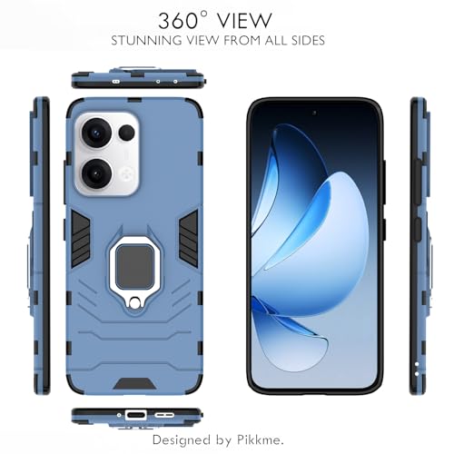 Image of Pikkme D5 Tough Armor Bumper Case | 360 Protection Case | Ring Holder Stand Back Cover for Oppo Reno 13 5G (Blue)
