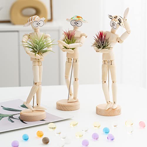 Melphoe 3 Pack Air Plant Holder Wooden Jointed Mannequin Tabletop Flexible Shape Adjustable Pose & DIY Accessories Decor Planter Tillandsia Air Fern Display Stand for Home, Office 3pack