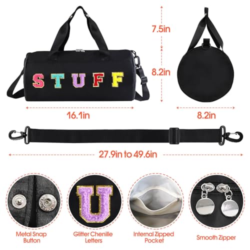 Chenille Letter Stuff Tote Bag 16 Inch, Small Gym Duffle Bag for Travel Dance Sports Workout Camping, Carry On Cheer Ballet Overnight Weekender Bags Birthday Gifts for Girls Kids Teens Women - Black3