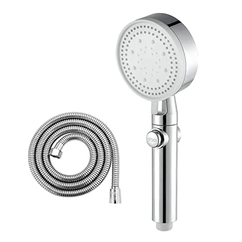 Zuzcher Haute Pression Pommeau de Douche et Tuyau Avec Interrupteur d'arrêt 4 Modes de Pulvérisation Douchette Douche Salle de Bain + 1.5m Tuyau Chrome Cover
