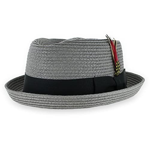 Image of Belfry Men /Women Summer Straw Pork Pie Trilby Fedora Hat in Blue, Tan, Black