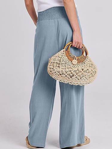 Image of ANRABESS Women Linen Palazzo Pants Summer Boho Wide Leg High Waist Casual Lounge Pant 2026 Beach Travel Vacation Outfits