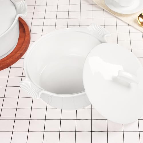 8.9" Ceramic Casserole Dish with Lids, 2.2 Quart White French Soup Tureen Bakeware Set with Handle 11 IN, Chip and Crack Resistant Baking Dish, Microwave Dishwasher Oven Fridge Safe