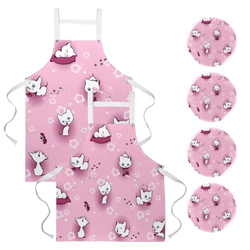Tablier de serveuse avec 4 broches amovibles imprimé chaton en fleurs