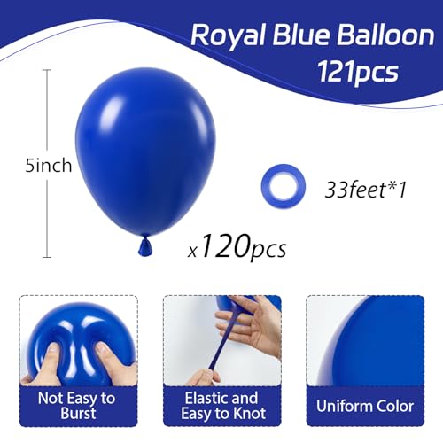 Image of Awenztech 120pcs 5 inch Royal Blue Latex Balloons | Graduation, Baby Shower, Wedding, Birthday Party Decorations