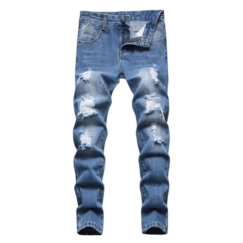 Boys Casual Ripped Pants for Outdoor and Daily Use Stylish Youth Denim with Elastic Waist Comfortable Fit for