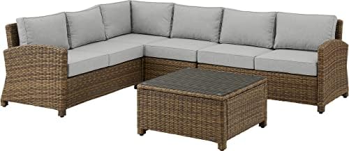 Crosley Furniture KO70020WB-GY Bradenton Outdoor Wicker 5-Piece Sectional Set (2 Loveseats, 2 Chairs, Coffee Table), Weathered Brown with Gray Cushions