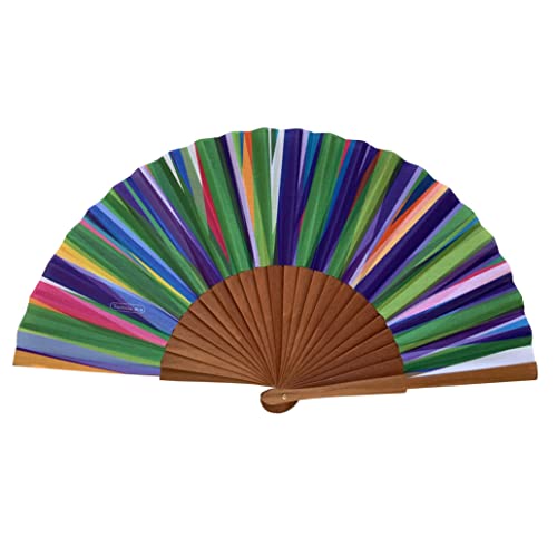 Abanico Español Mil Rayas - Madera y Algodón - 23 cm - Estuche y Funda de Yute - Accesorio de Moda - Hecho a Mano en España - Eventos y Regalos - Colección Geometrías - Tusitala Barcelona