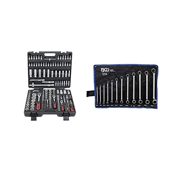 KS Tools 917.0779 1/4" + 3/8" + 1/2" Steckschlüssel-Satz, 179-tlg. & BGS 1214 | Doppel-Ringschlüssel-Satz | 12-tlg | gekröpft | SW 6 x 7-30 x 32 mm | inkl Tetron-Rolltasche | CV-Stahl