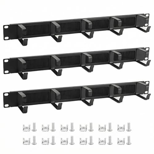 Passe-câbles 19 pouces QWORK avec brosse et 5 anneaux métalliques