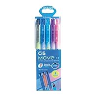 Caneta Esferográfica Retráril CIS Move RT 0.7mm, Estojo com 5 cores (Azul, Preta, Rosa, Roxa e Azul Claro)