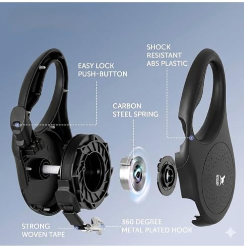 Image of Petology Retractable Dog Leash | 5 Meter (16ft) Nylon Tape | for Dogs Upto 25kgs | Heavy Duty Rope, 360 Tangle-Free, One-Hand Brake & Lock System, Anti-Slip Comfortable Grip