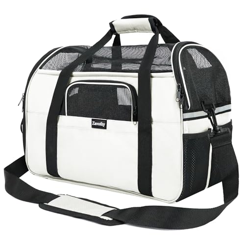 Zavothy Transportín para Perros Gatos Bolsa, Transportín Plegable, Correa de Hombro Ajustable, Transportadora Perros Gatos Antracita, M, Beež