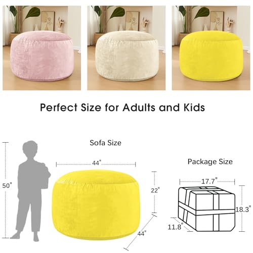 Image of Bean Bag Chairs for Adults - Memory Foam Furniture BeanBag Chair - Kids /Teens Sofa with Soft Micro Fiber Cover - Round Fluffy Couch for Living Room Bedroom College Dorm - 4 ft, Yellow