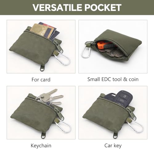 Image of Proberos Tactical Mini Zipper Pouch, 1Pcs, Nylon EDC Coin Purse with Carabiner Clip for Keys, Cards, Cash and Small Tools, 10x9cm