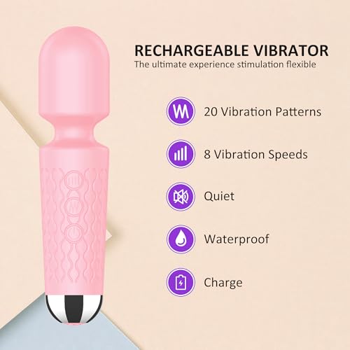 Image of Handheld Cordless Mini Massager, Powerful Quiet with Waterproof, 20 Modes & 8 Speeds Vibration Wand for Back Neck Shoulders, Muscle Soreness Relief & Recovery (Pink)
