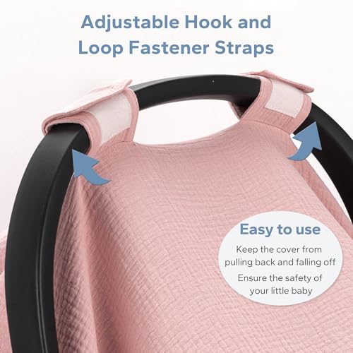 Image of SERAPHY 100% Muslin Cotton Car Seat Cover Baby, Universal Carseat Covers, Breathable Baby Car Seat Canopy for Boys Girls, Soft Infant Car Seat Cover for Summer -Pink