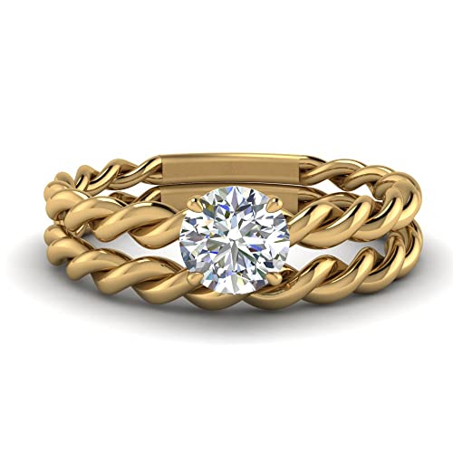 Bijoux fantaisie Ensemble Nuptial Solitaire rond plaqué Or Jaune bague de mariage femme