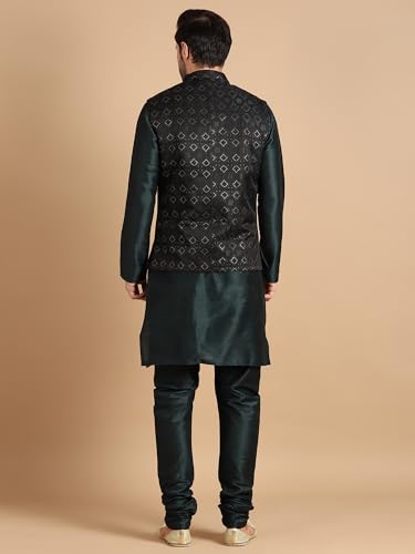 Image of men's Silk Blend Kurta Pejama & Waistcot Set