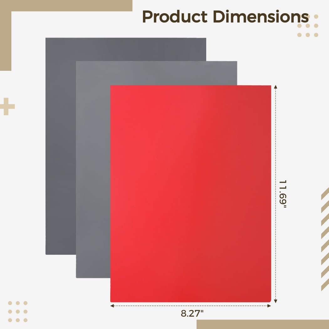 3 hojas de sellos de goma, tamaño A4, alfombrillas de goma suave de 0.09 pulgadas para máquina de grabado láser, sellos de goma personalizados, gris oscuro, gris claro, rojo