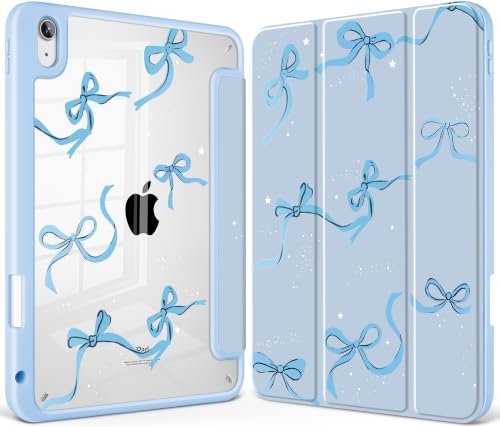 May Chen for iPad (A16) 11th Generation Case 11 Inch 2025, iPad 10th Gen Case 2022 10.9 inch, Built-in Pencil Holder with Shockproof Cover Clear Transparent Back Shell Auto Wake/Sleep, Bows Blue