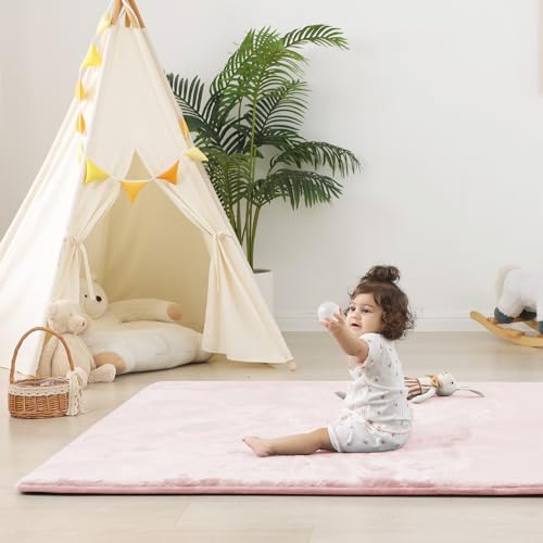 Image of 1.5 inch Thick Baby Play Mat for Floor, 59x79 Soft Foam Mats Baby, Pink