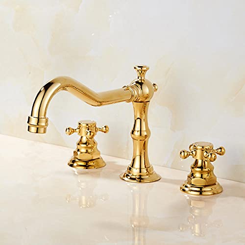 UYCVT Bar Taps for Home Pub Kitchen Sink Taps Kitchen Sink Taps Mixer Bar Taps for Home Pub Copper-Plated Gold-Plated Two-Piece Basin Hot and Cold Water Faucet Three-Piece Set