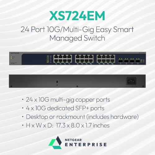 Image of NETGEAR 28-Port 10G /Multi-Gigabit Ethernet Easy Smart Managed Switch - with 4 x 10G SFP+, 5-Speed 100M to 10G, Rackmount or Desktop (XS724EM)