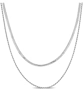 Abbie+Cleo Women's Double-Strand 4.5mm Herringbone and Rope Chain Necklace - Italian Sterling Sil...