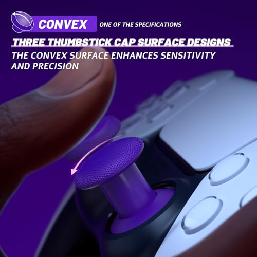 Image of eXtremeRate ThumbsGear V3 Interchangeable Ergonomic Thumbsticks for PS5 Controller, Replacement Analog Thumb Sticks for PS4 Controller - 4 Height Adjustable Convex & Concave Grip Joysticks - Purple