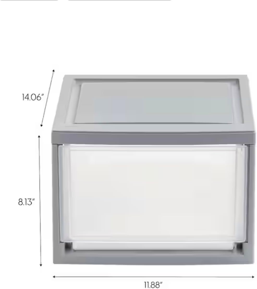 Gray Plastic Stackable Storage Drawers - 1 Drawer (4-Pack) IX14055