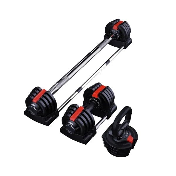 Set 3 in 1 con manubri, bilanciere e kettlebell regolabili, set di pesi multifunzione da 24 kg, per palestra domestica, attrezzatura salvaspazio per l'allenamento della forza con quadrante