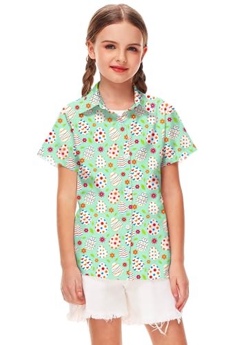 Image of Remimi Unisex Kids Hawaiian Button Up Shirt Boys Funny Print Aloha Beach Short Sleeve Tops 5-14 Years