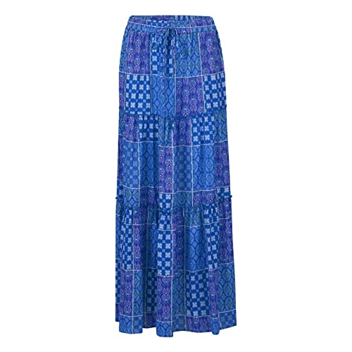 Floral Maxi Skirt with Pockets for Women 2025 Boho Flowy Drawstring Long Skirt Casual Tiered High Waisted Skirts4