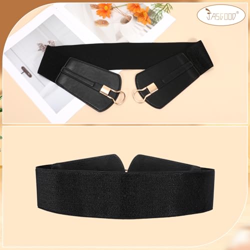 JASGOOD Women Elastic Wide Belt Ladies Stretchy Waist Belt for Dress with Gold Buckle4