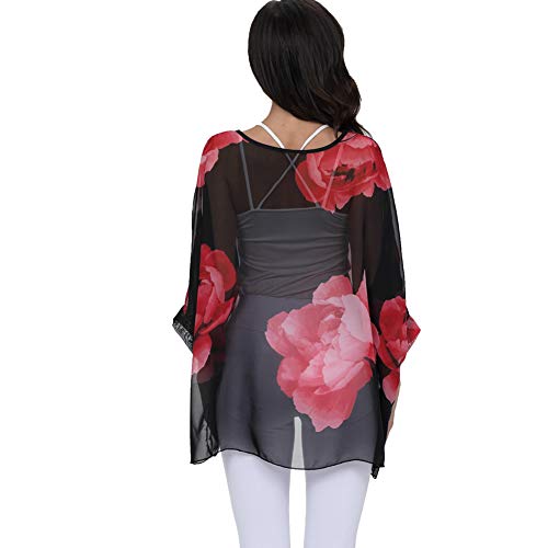 Image of Ckikiou Plus Size Batwing Flowy Semi Sheer Chiffon Blouse Tunic for Women Summer Floral Print Boho Beach Cover ups