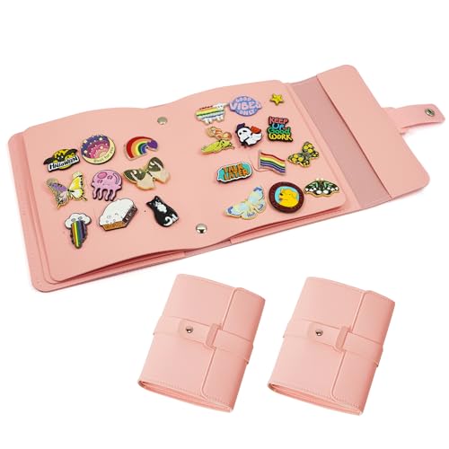 Image of Chillpaper Enamel Pin Display Book Collection Trading Book Portable Brooch Pins Holder Storage Organizer Case (2Pack Pink)