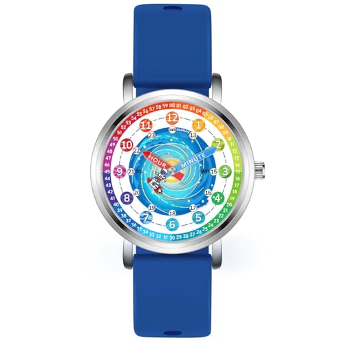 Montre pour enfants apprentissage heure astronaute bleu marine garçons filles 8-12 ans