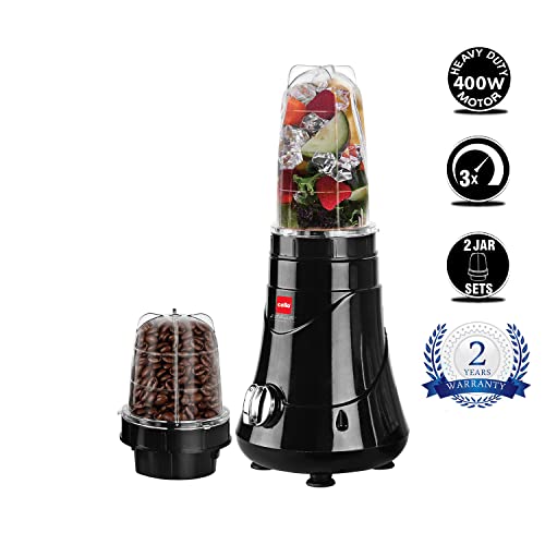 Image of Cello Kitchenette Collection Blend-N-Grind Nutrifit Mixer Grinder, 400W, 3 Speed Control, 2 Jars, Juicer Jar, Black
