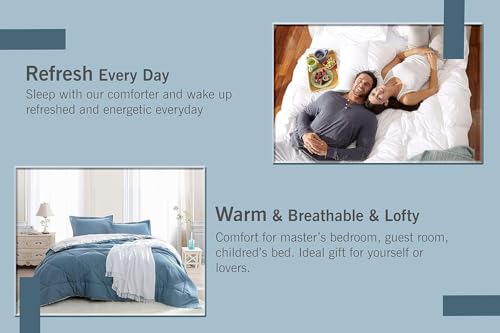 Image of Filbert 600 GSM Comforter for Double Bed | Super Warm Winter Quilt /Rajai | Thick Microfiber Blanket with Cloud-Soft Fill | Luxury Bedding for Winters - 90x100 Inch | Silver /Medium Blue