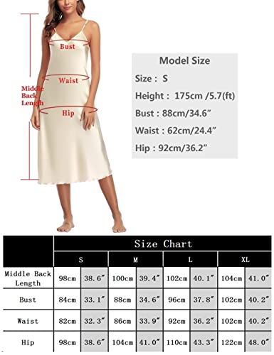 Sumeyuyu-Pijama-de-Satini-Mujer-Saten-Camison-Vestido-Largo-de-Seda-Saten-Camison-de-Mujer