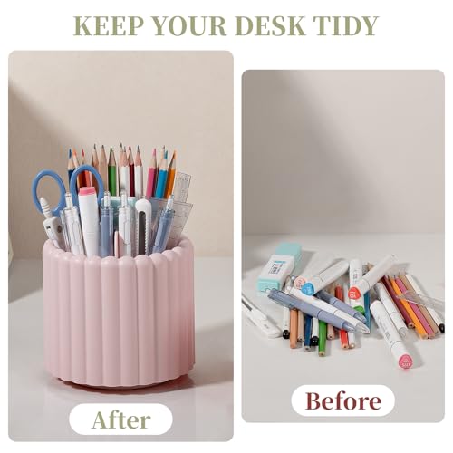 Image of Anyoifax 360 Rotating Pen Holder for Desk Removable Pencil Organizer, Pink