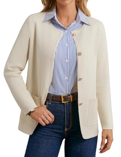 GRACE KARIN Womens Knit Blazer, Cardigan Sweater Dressy Casual, Long Sleeve Button Up Suit Jacket Apricot