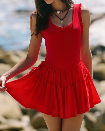 Womens Summer Sleeveless Sun Dresses Drop Waist Casual Mini Sundress2