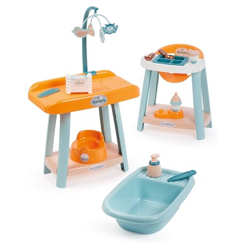 Ecoiffier Spielzeug 1878 – Baby-Set 3-in-1 – Hochstuhl, Wickeltisch und Badewanne für Puppen – Nachahmungsspiele – ab 18 Monaten – Herkunft Frankreich