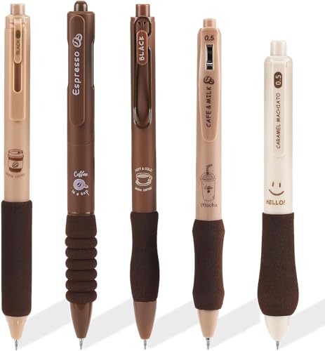 Image of PAXCOO Stylish Retractable Pens for Kids, Coffee Theme 0.5mm Gel pen Set, Retractable Pens for Kids, Smooth Writing Quick Dry Ink Elegant Pen for School Office Supplies Comfortable to Write(Coffee)